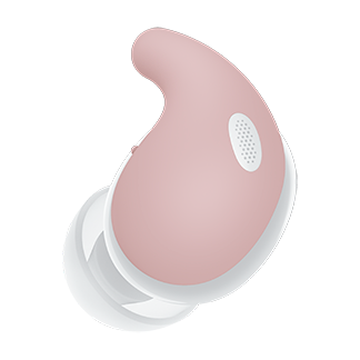 Baltos spalvos „LinkBuds Fit“ ausų kištukas su rausvu pritaikomu laikikliu „Air“.