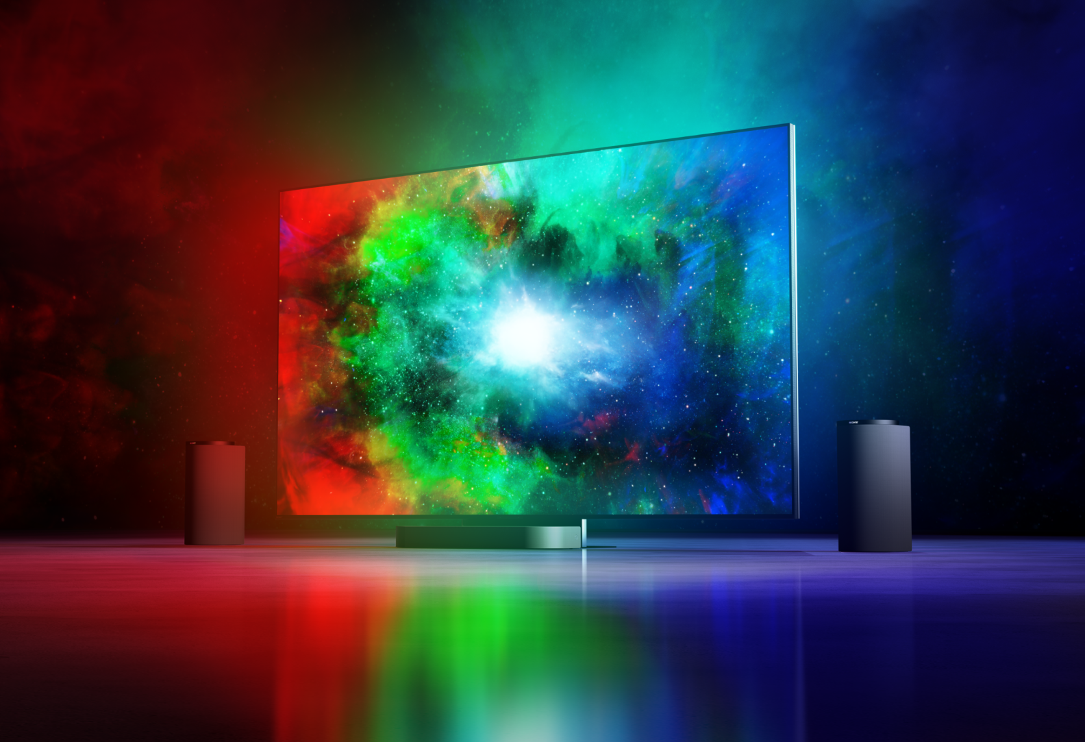 Naujasis „BRAVIA Theatre Trio“ ir „BRAVIA True RGB“ televizorius su spalvingu ekranu.